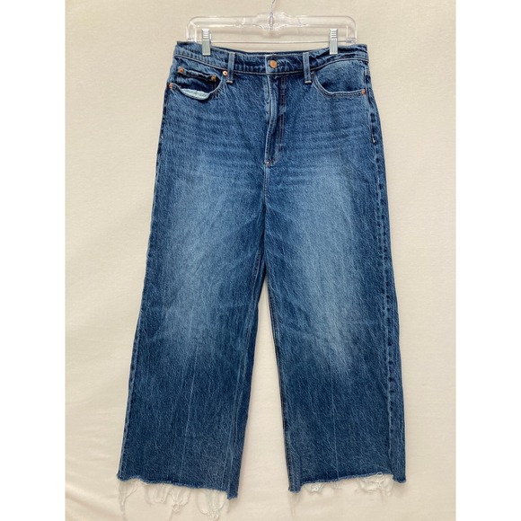 pistola Denim - Pistola Wide Leg Jeans 31 Blue High Rise Frayed Hem Raw Edge Denim